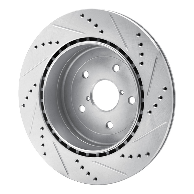 Subaru Impreza Brake Rotor (1) - Rear Left - R1 Concepts - Drilled & Slotted - Silver - `05-`07